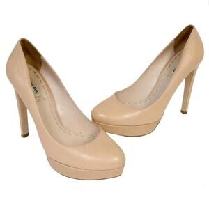 Miu Miu Round Toe 38.5 Nude Heels MU-1021P-0026